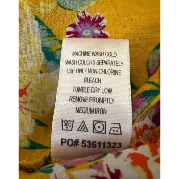 Golden Yellow Floral Plus Sz 28 Cotton Pintucked Button Up Tunic Shirt ROAMAN'S - Picture 7 of 8